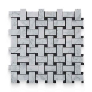 1×2 Carrara White Honed Black Dot Mosaic